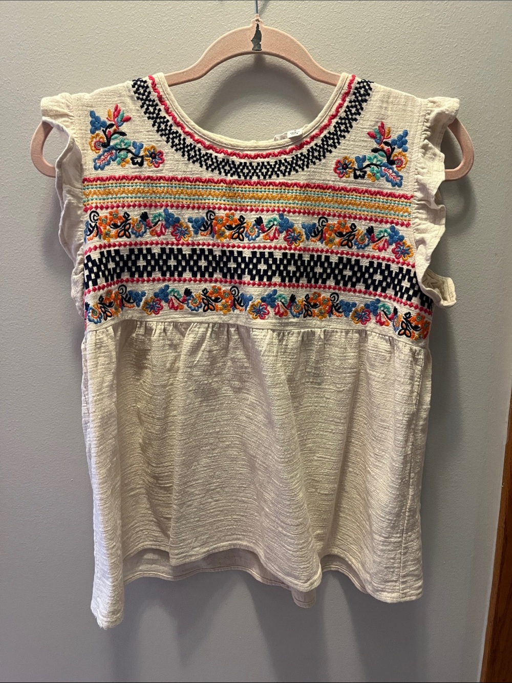 THML Cream Sleeveless Embroidered Boho Top